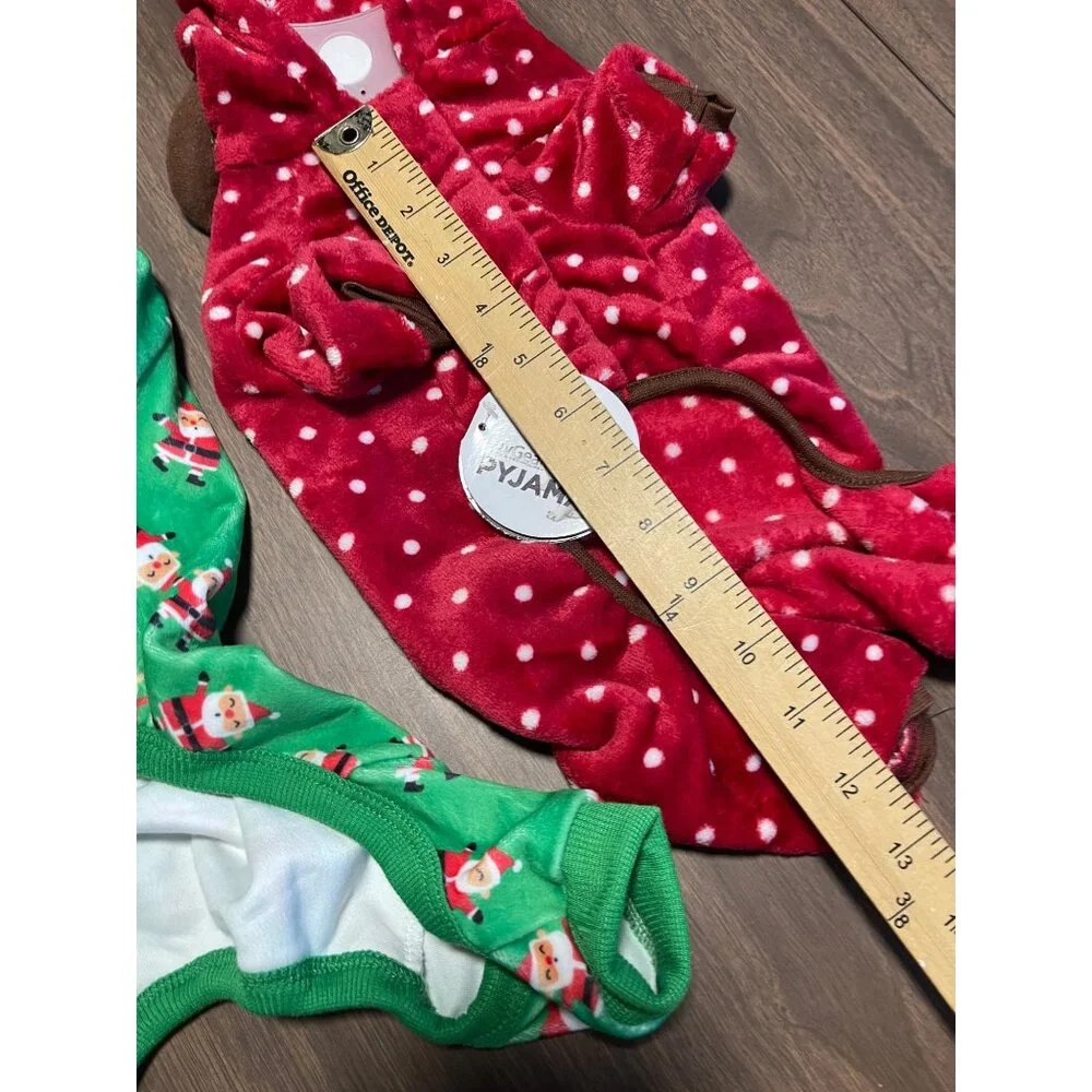 Santa & Reindeer Polka Dot Dog Pajamas 2-Pack Small Adorable Holiday Pet Outfit